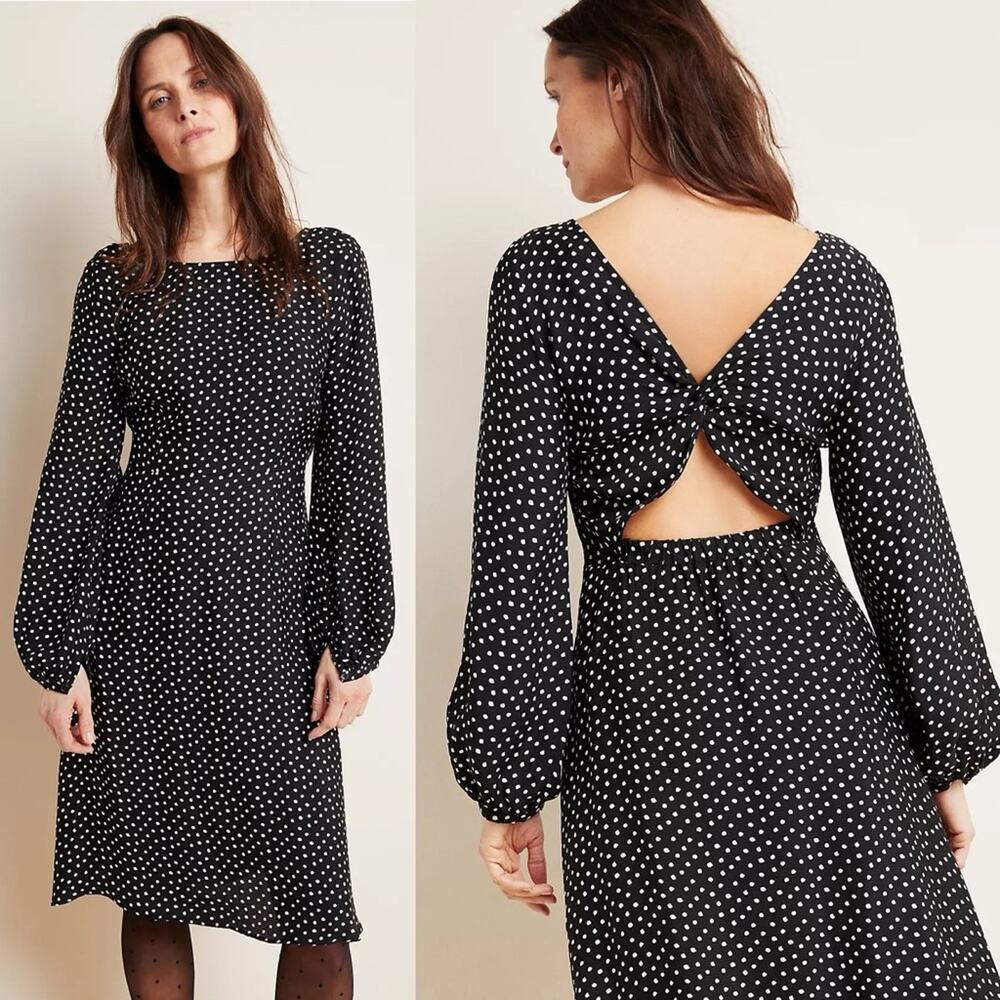 Anthropologie Agatha Midi dress Polka dot size 12 modest feminine chic